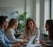 A diverse team of professionals collabor